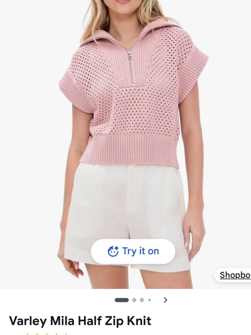 Varley Mila Half Zip Knit Pink Sweater Vest NWOT